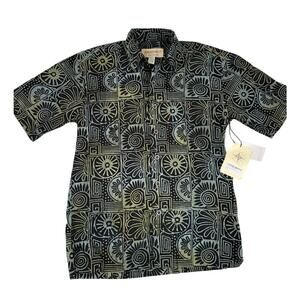Johari West Men's Hawaiian Shirt Black Green Tribal Short Sleeve Button Up NEW